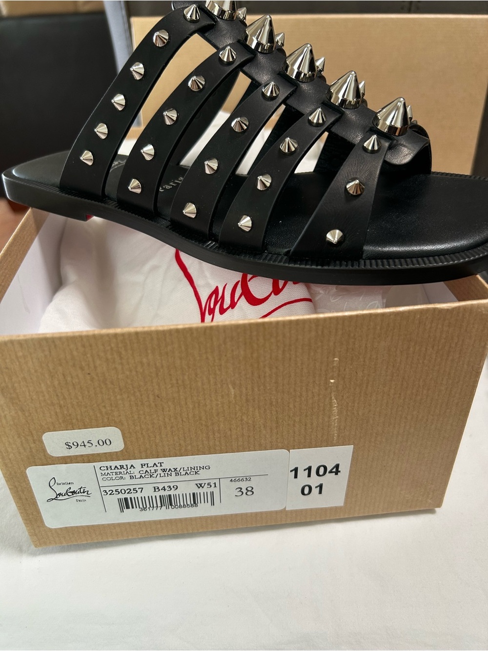 Christian Louboutin Charja Black Studded Multi-Strap Slide Sandals NIB - Picture 6 of 7